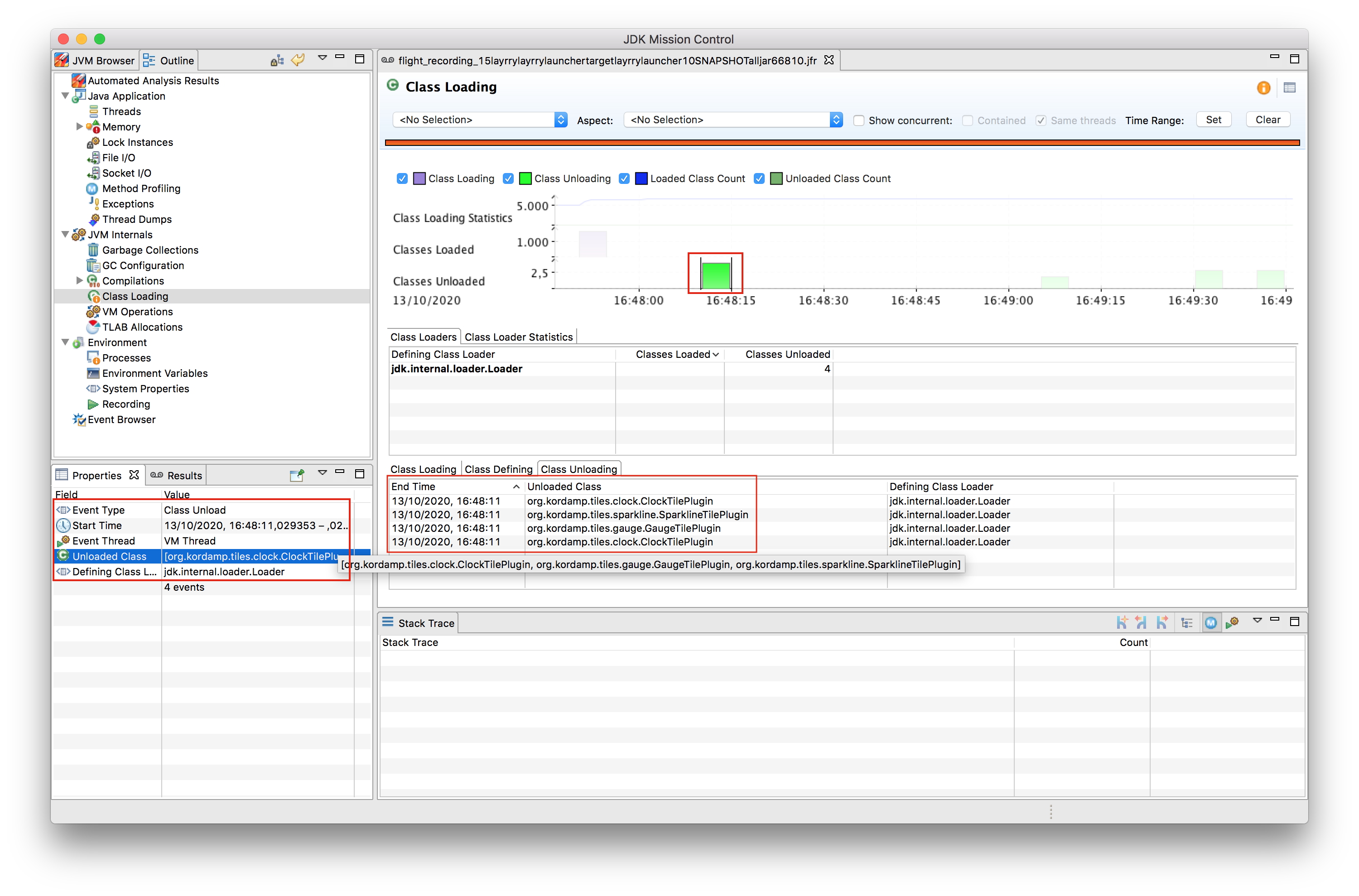 JFR class unloading events in JDK Mission Control