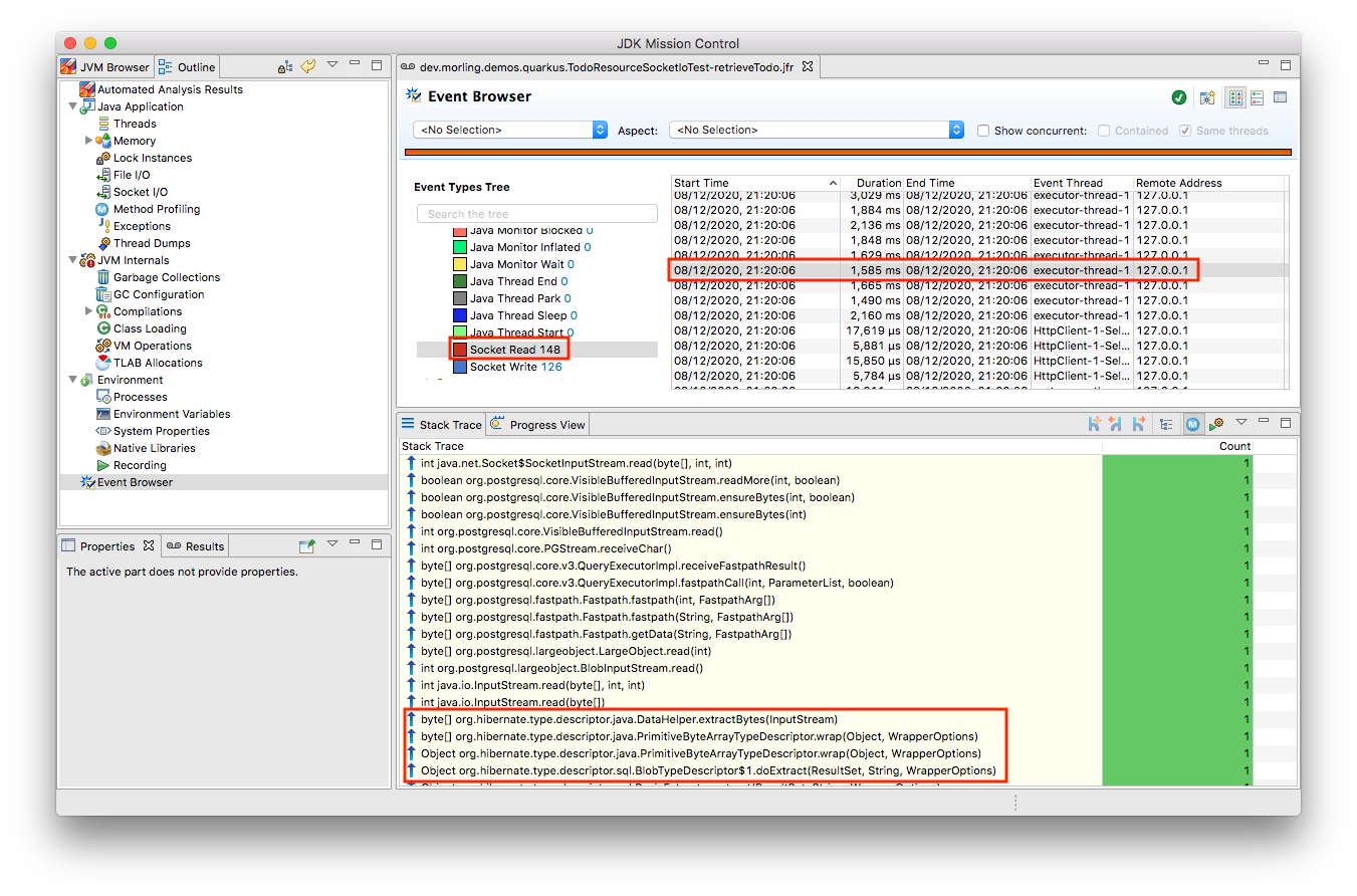 Socket read and write events after the performance regression