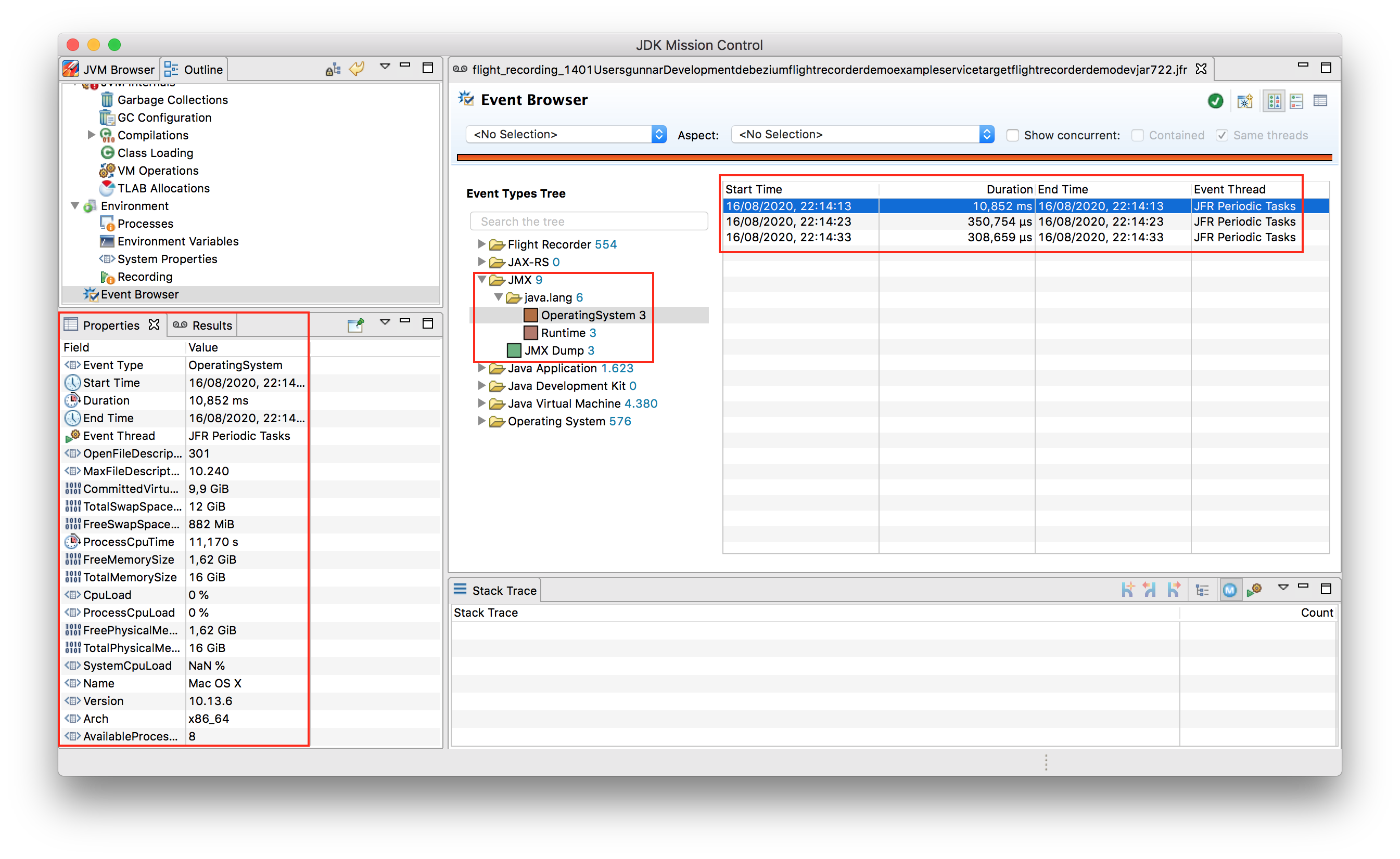 JmFrX Events in JDK Mission Control