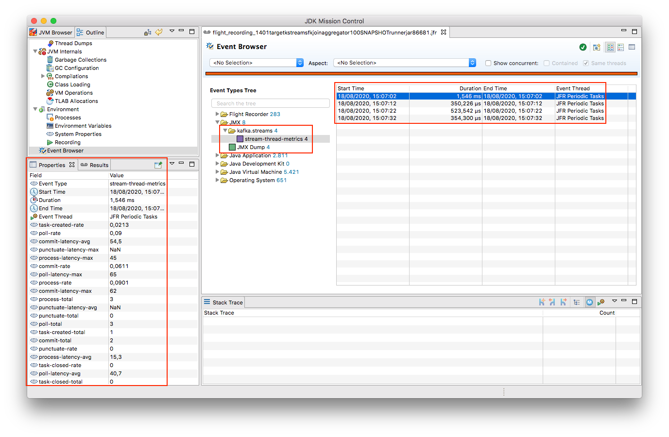 JmFrX Events for Kafka Streams in JDK Mission Control